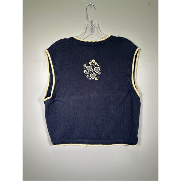 VTG Christopher Banks Sweater Vest L Hand Knitted Hearts Embroidered Granny Core - Picture 2 of 8
